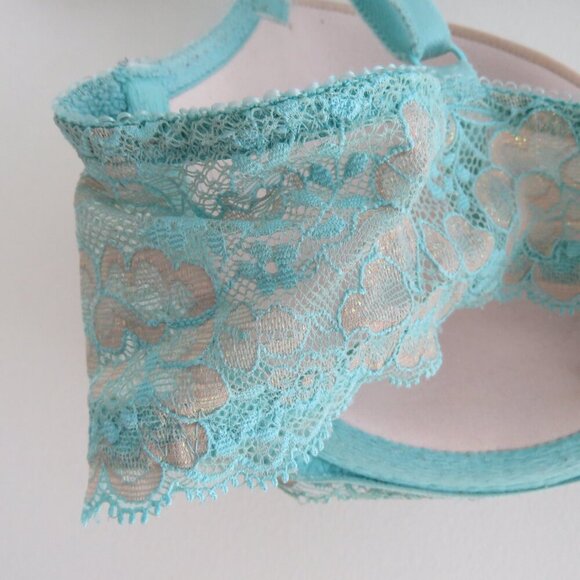 VICTORIA'S SECRET Dream Angels Lined Demi Bra in Metallic Aqua Blue Lace Sz 36C - Picture 14 of 15